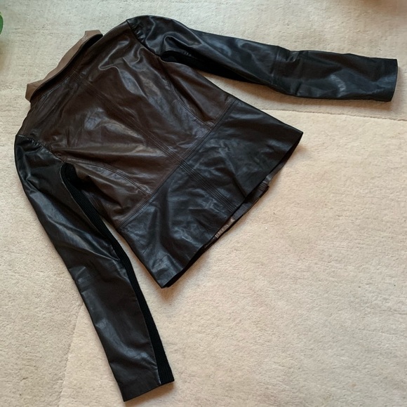 VINCE Colorblock Black Leather Wrap Moto Jacket - Picture 11 of 12